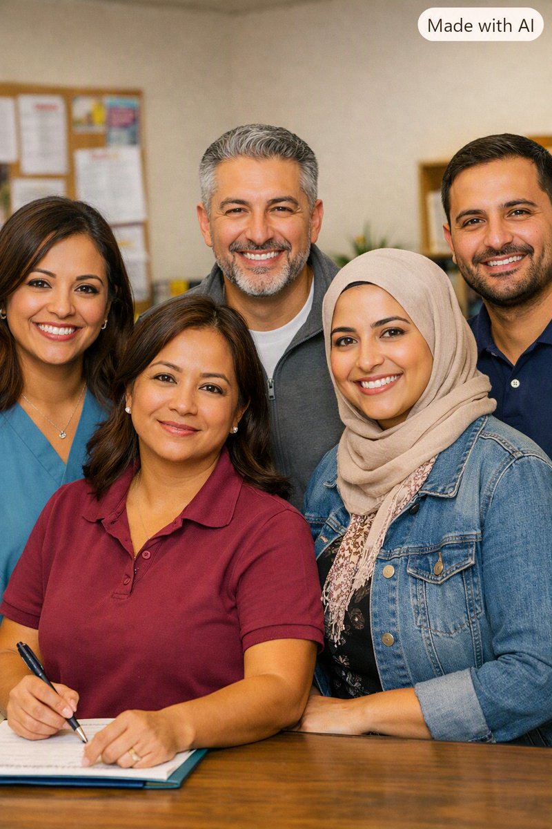 Five members of the Empower Life Skills team together at the Canoga Park office.